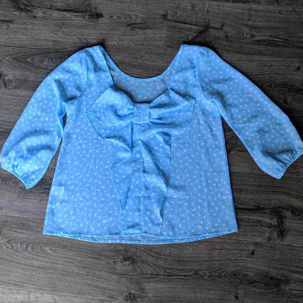 Polka dot bow back blouse